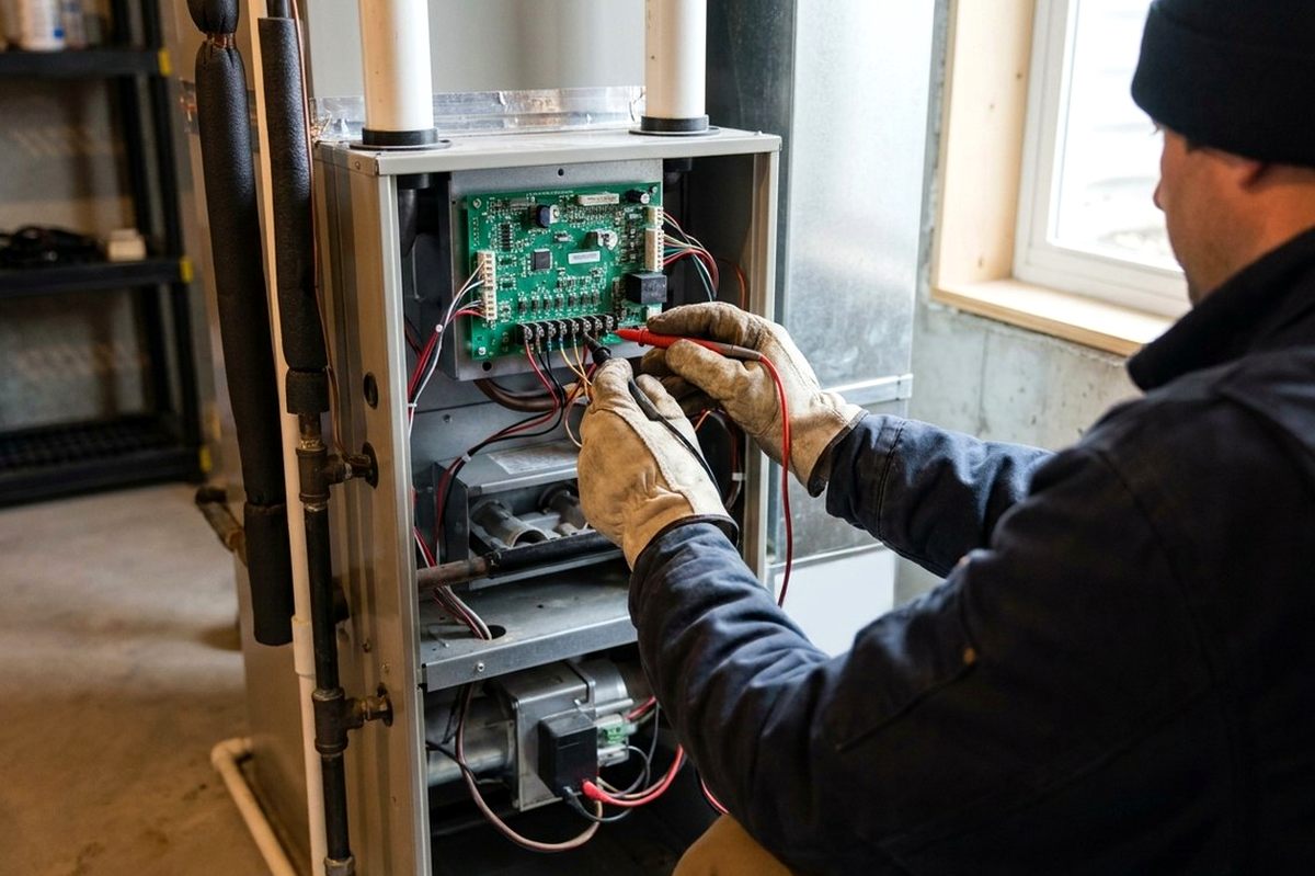 Furnace Repair technician at work
