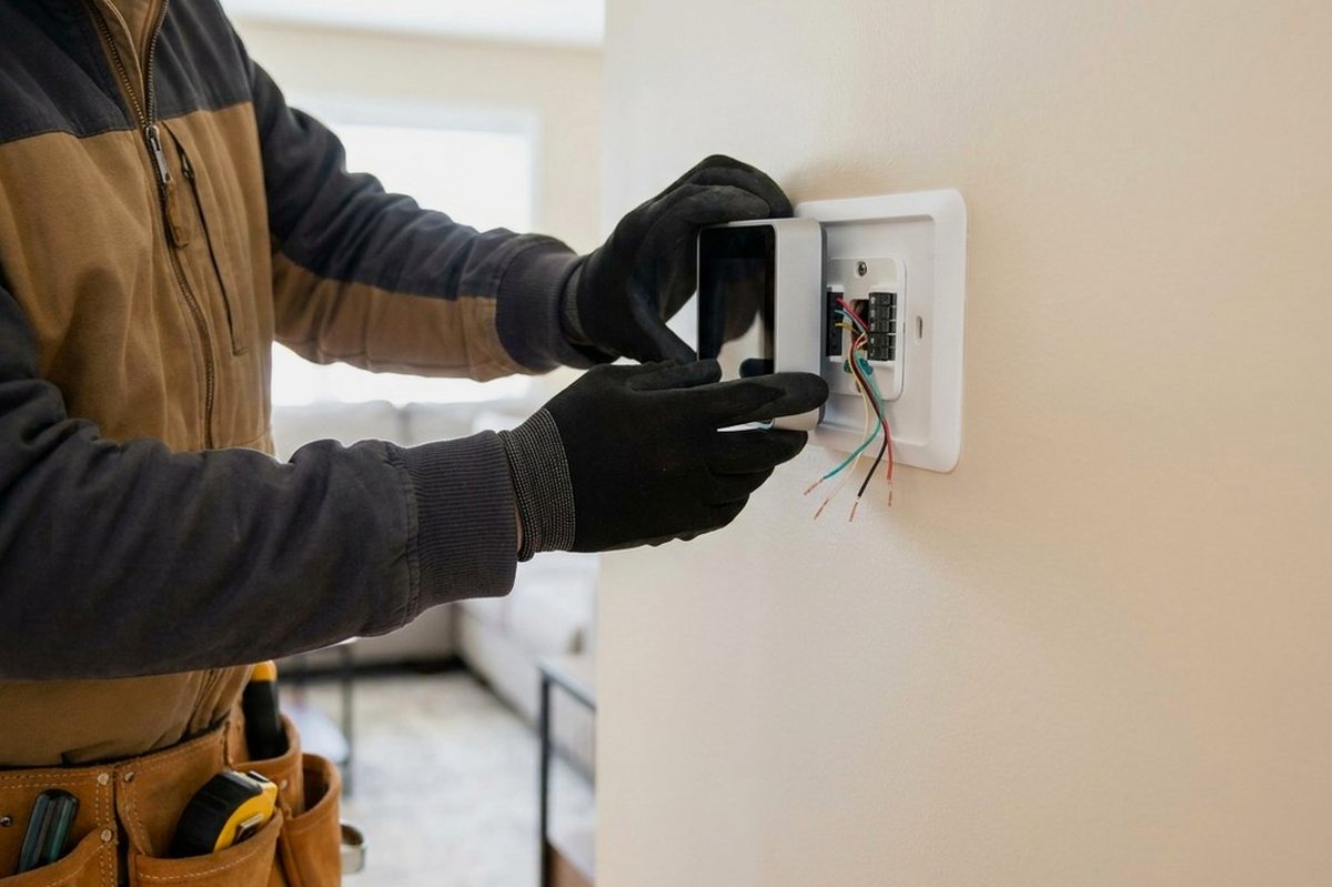 Thermostat Installation technician at work
